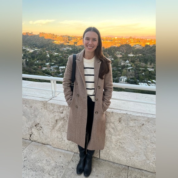 Jenni Kayne Tan Herringbone Pea Coat - Picture 1 of 6
